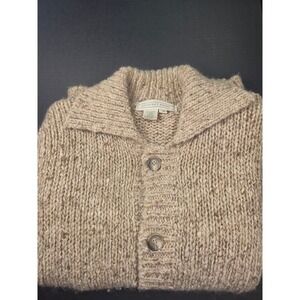 Geoffrey Beene Mens Small Tan Wool Chunky Knit Button Cardigan Sweater Flecked